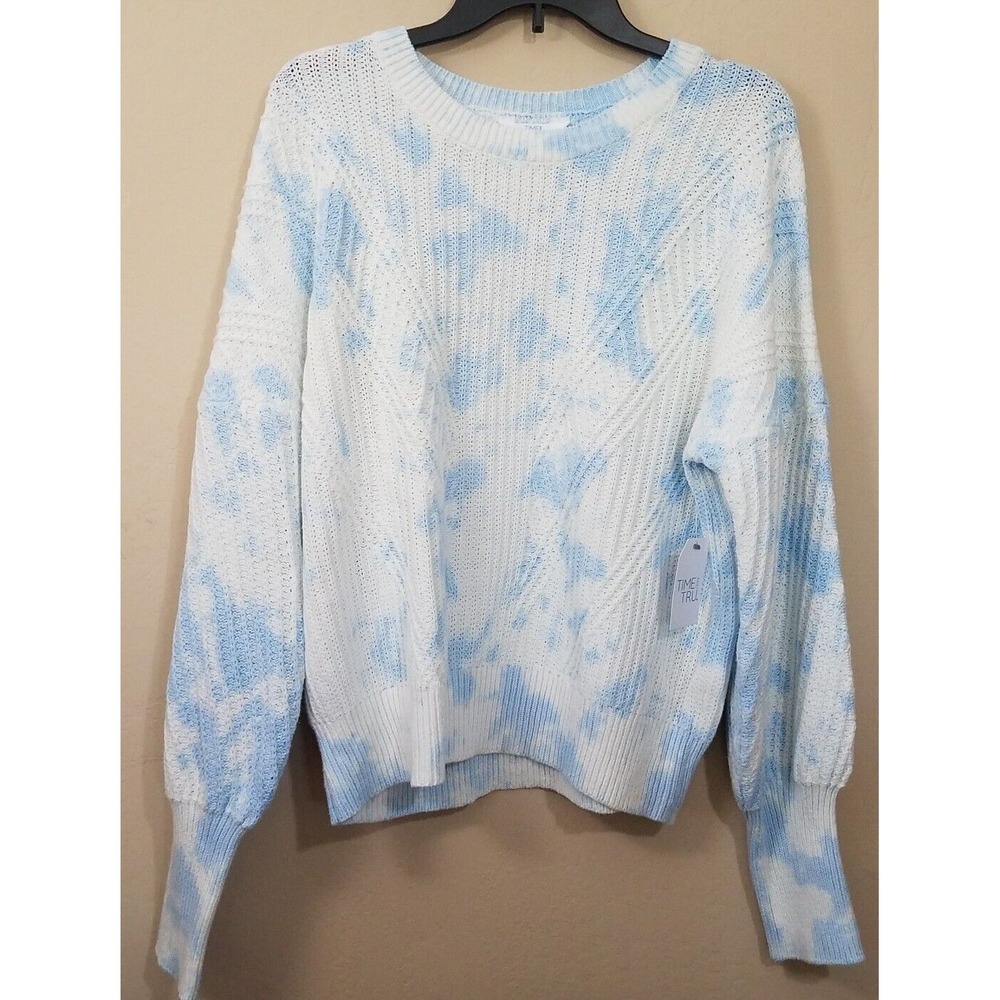 Time and Tru Women Blue Tie Dye Mixed Rib Sweater Size Large (12-14) NEW‎